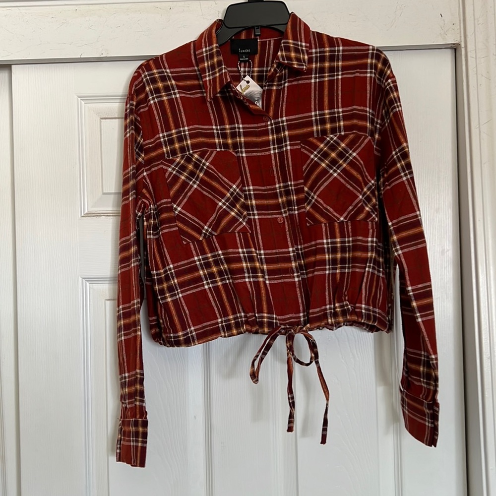 Lumiere Cropped Flannel Shirt Size Small